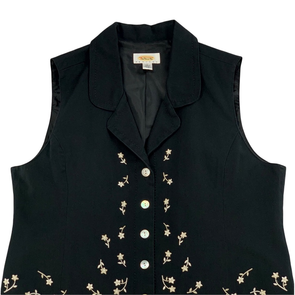 Talbots Petites Black with Floral Embroidery Vest/ Shirt - Picture 2 of 12